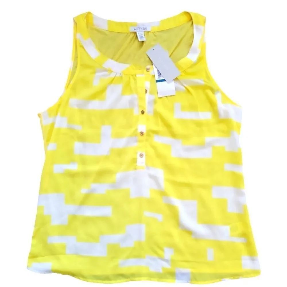 NWT KENNETH COLE REACTION YELLOW GEOMETRIC TANK WITH GOLD BUTTONS SZ.XL